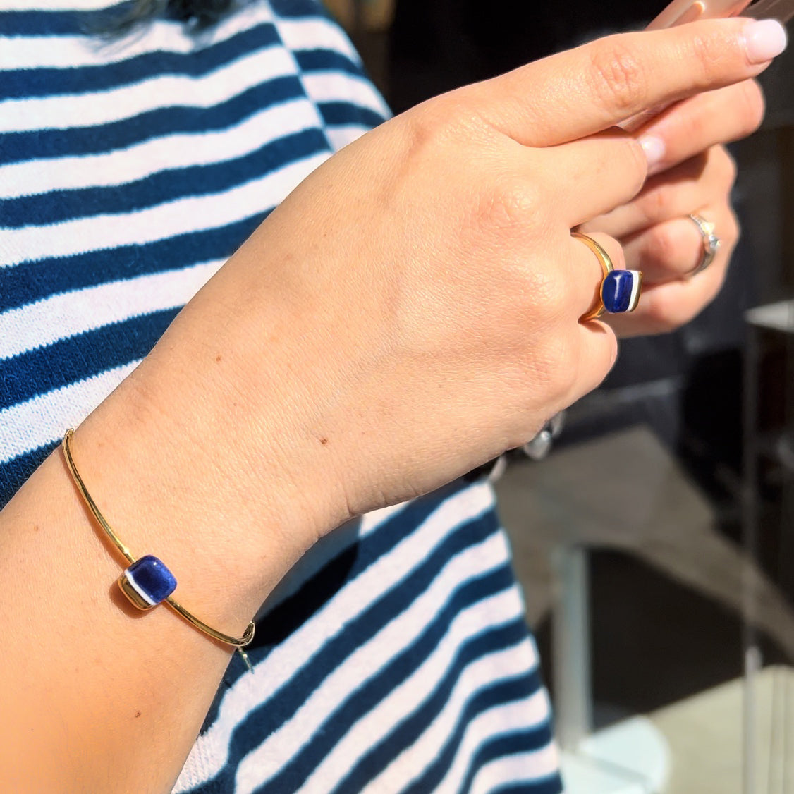 Bracciale Mattonella blu stampa e oro