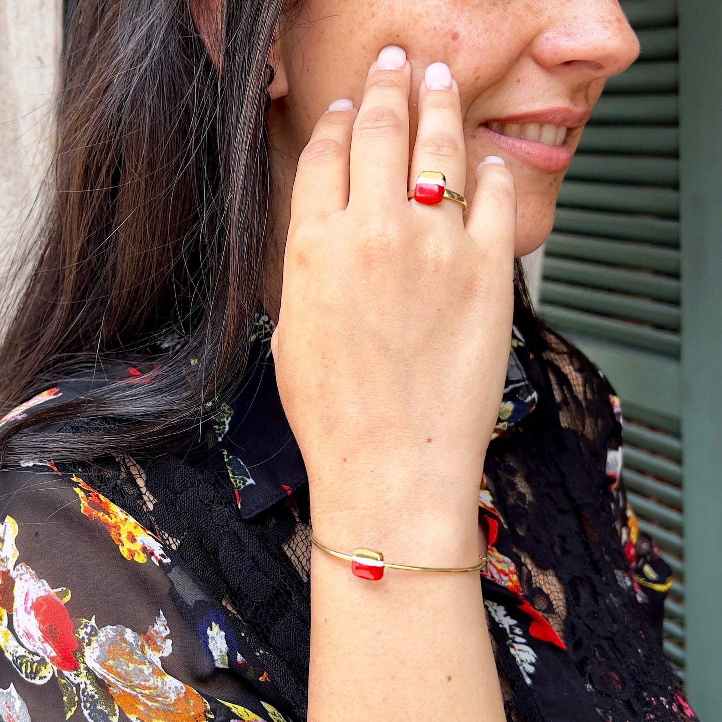 Bracciale Mattonella rosso e oro