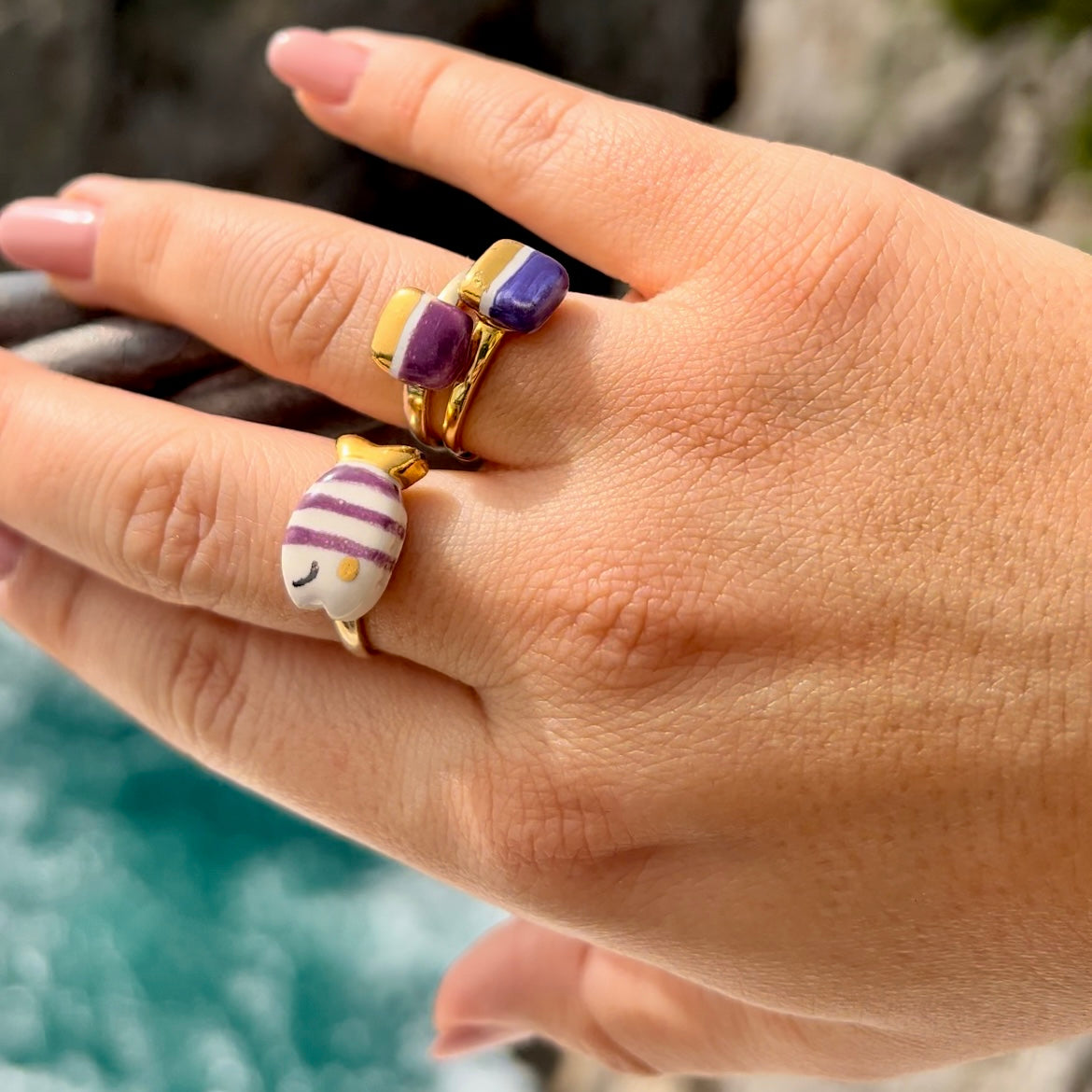 Anillo mini Mattonella morado y dorado