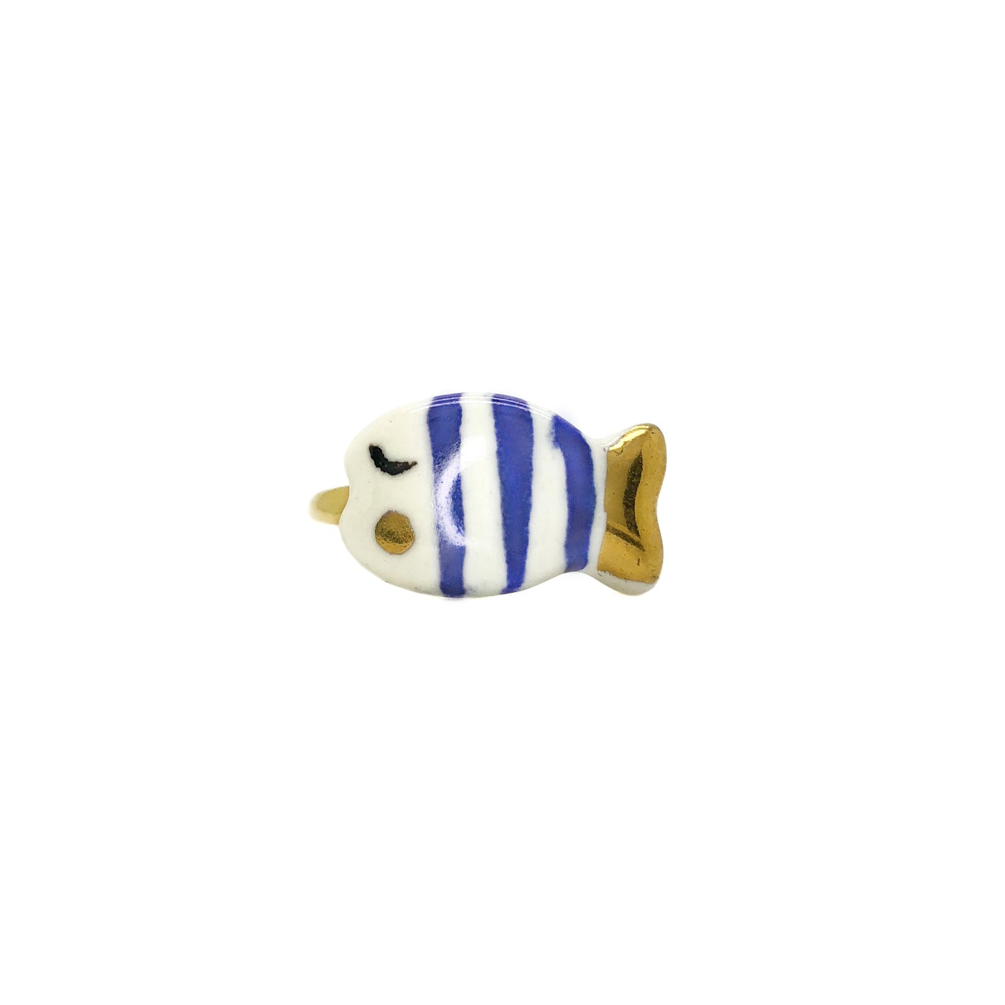 Anillo Pez estampado azul y dorado