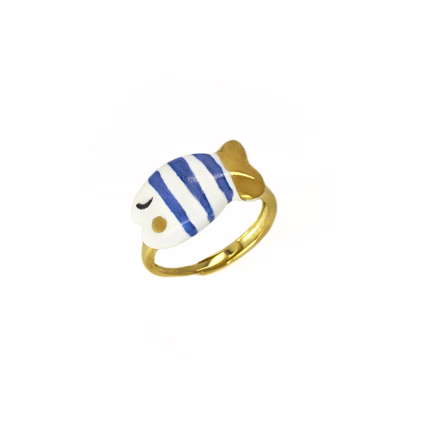 Anillo Pez estampado azul y dorado