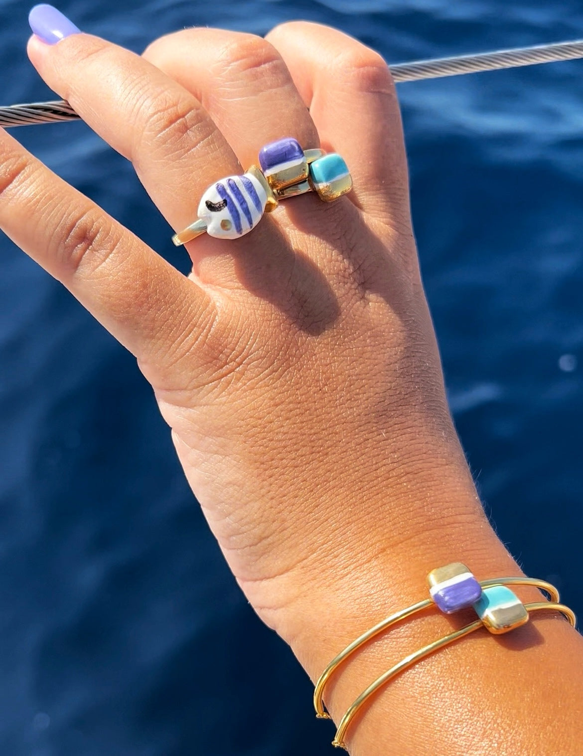 Mini wisteria and gold tile ring