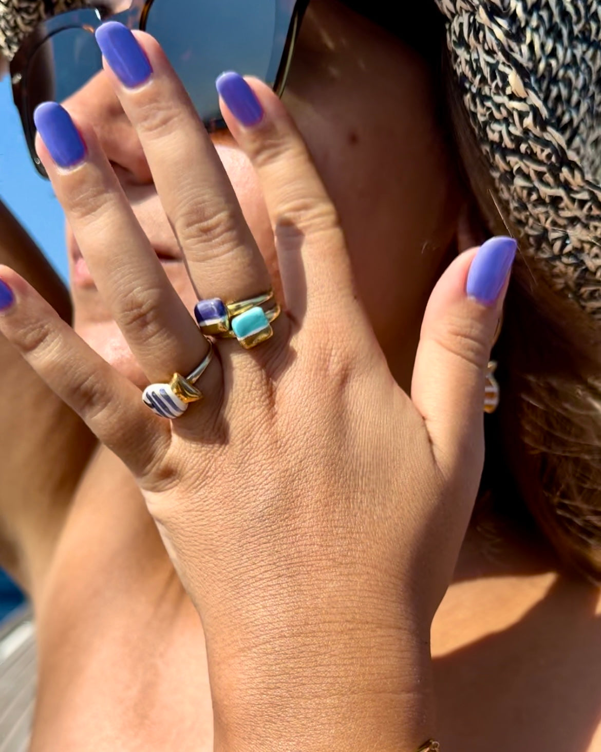 Purple and gold fish ring