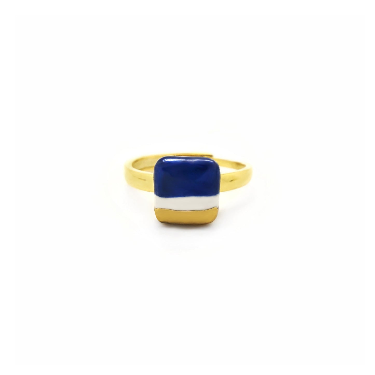 Anello Mattonella mini blu stampa e oro