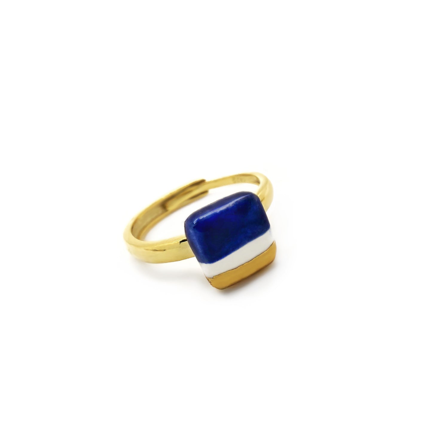 Tile ring mini blue print and gold