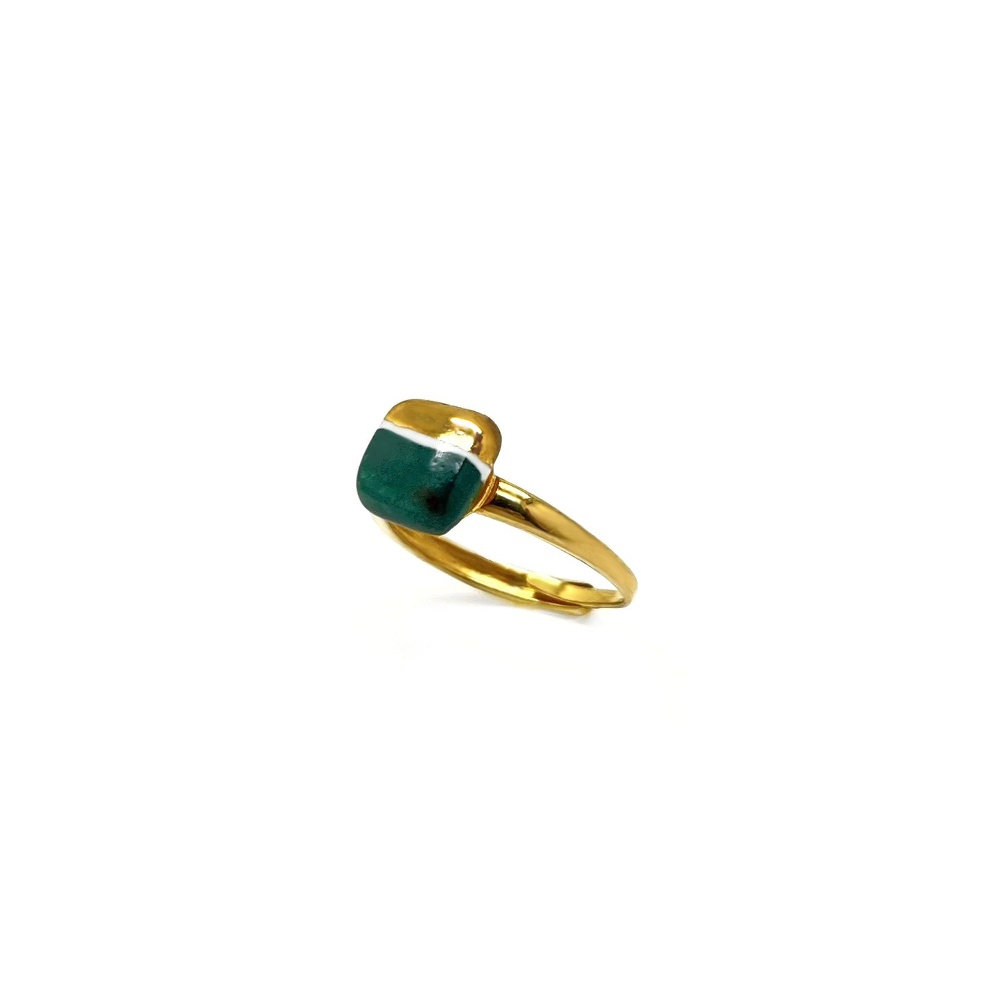 Anillo mini Mattonella verde bosque y oro