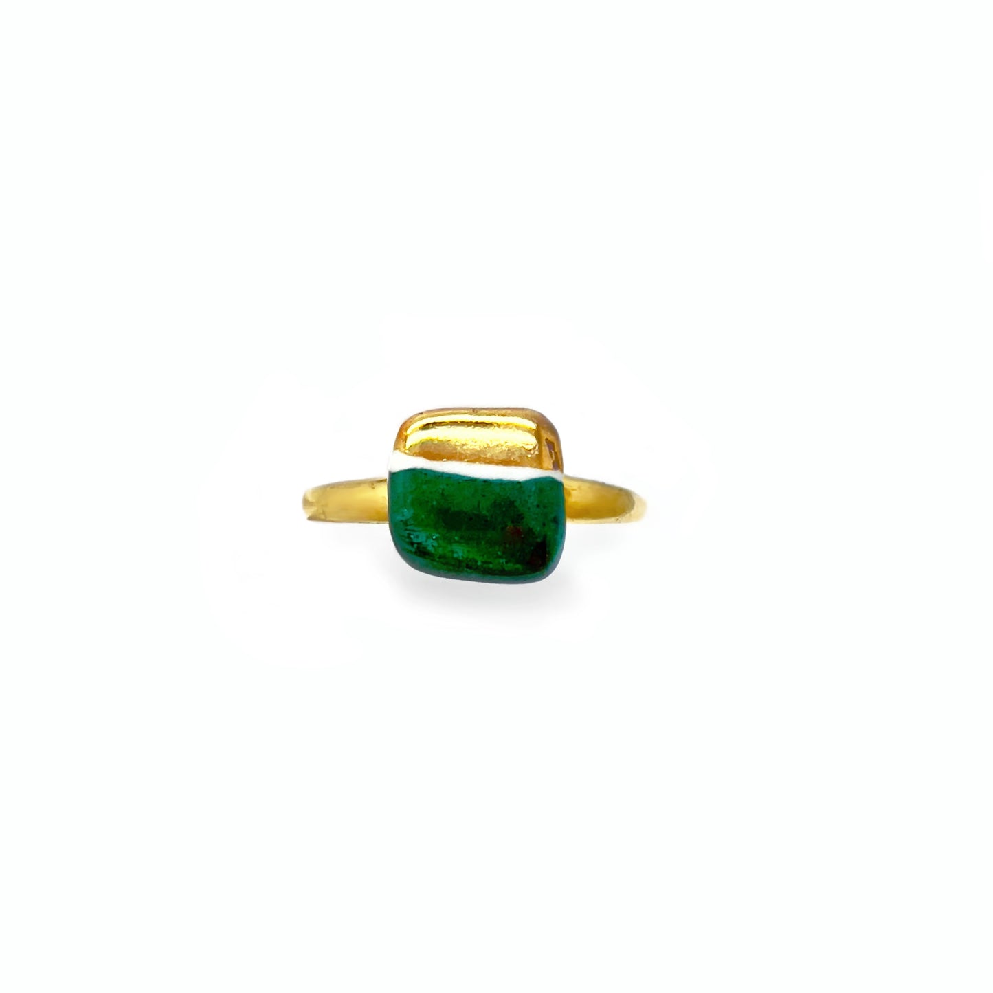 Anillo mini Mattonella verde bosque y oro