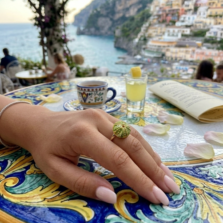 Anello riccio verde e oro