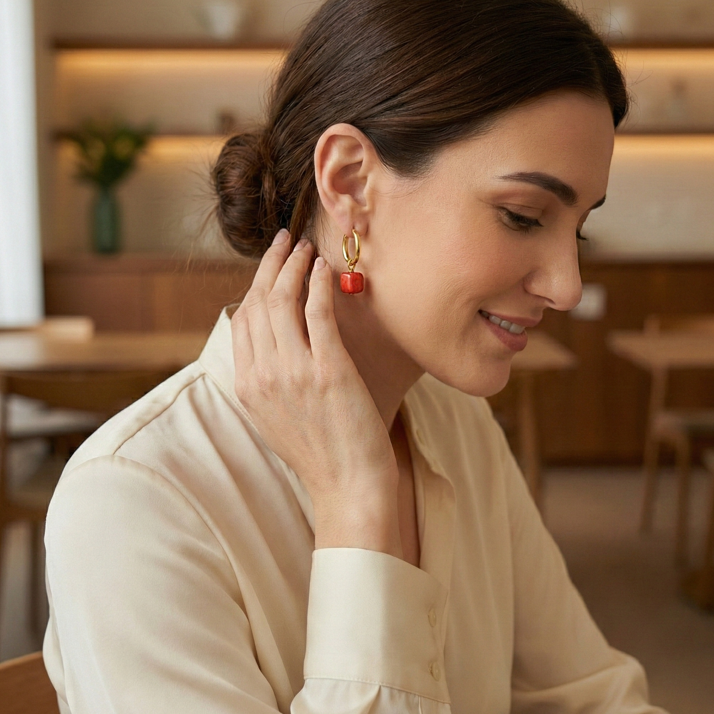 Herringbone fish hoop earrings