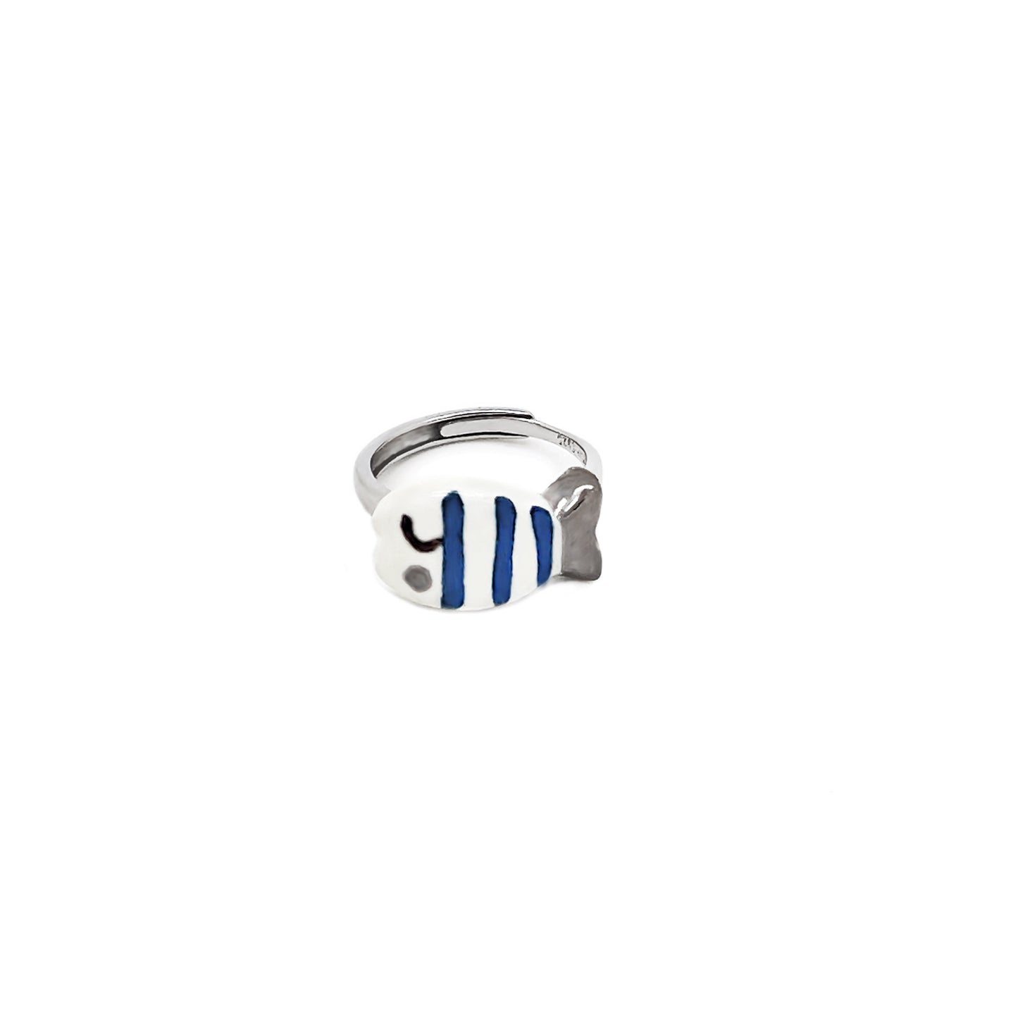 Anello Pesciolino blu classico e platino