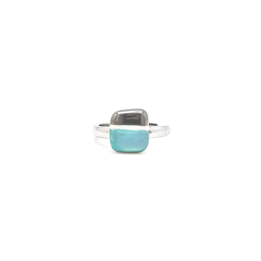 Mini aquamarine and gold tile ring