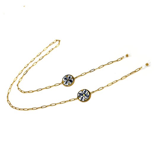 Glasses chain with lily and gold majolica