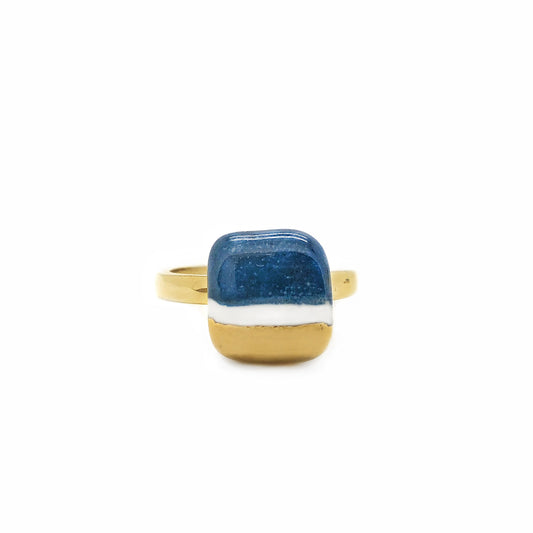 Anello Mattonella mini blu classico e oro