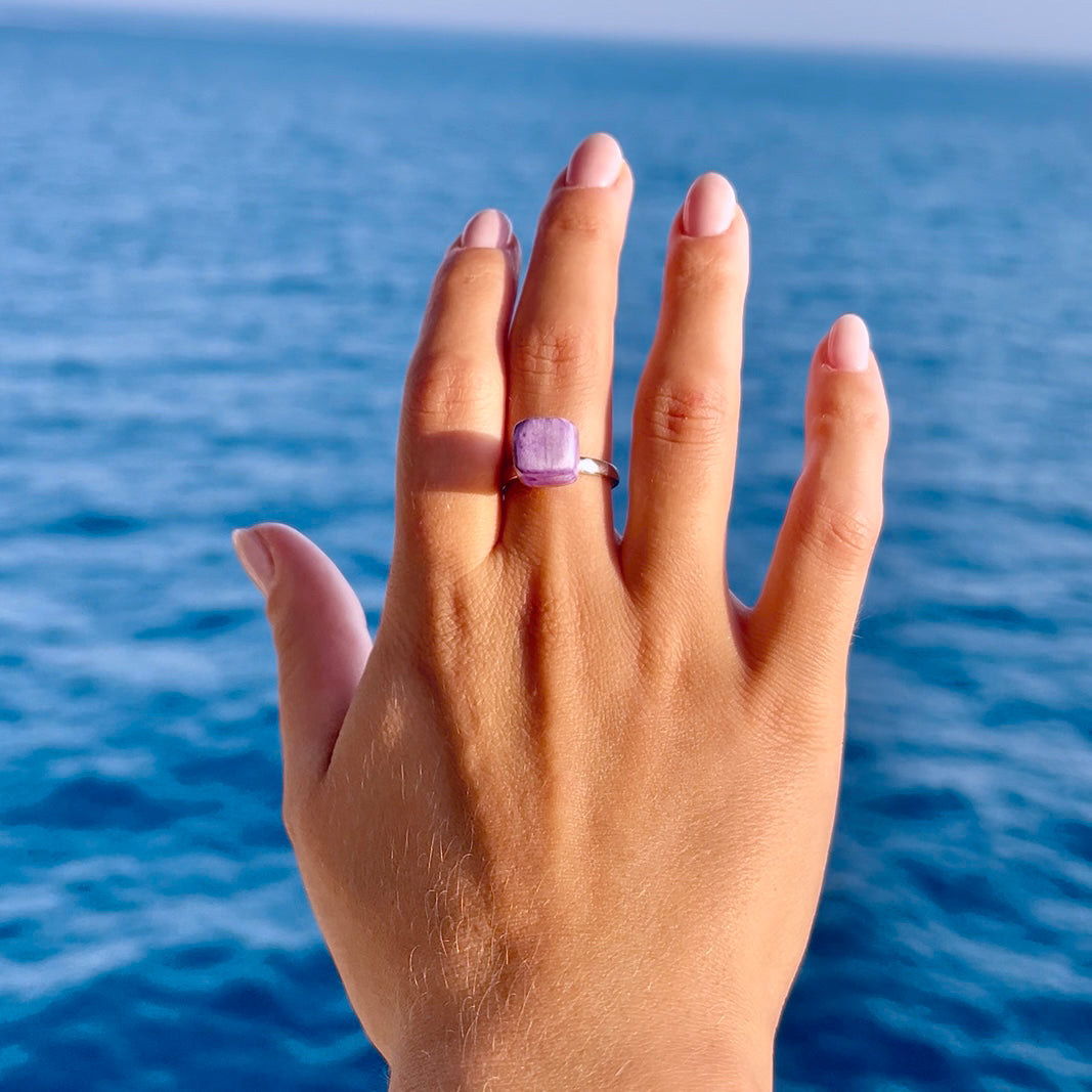 Maxi Cubo ring in aquamarine ceramic