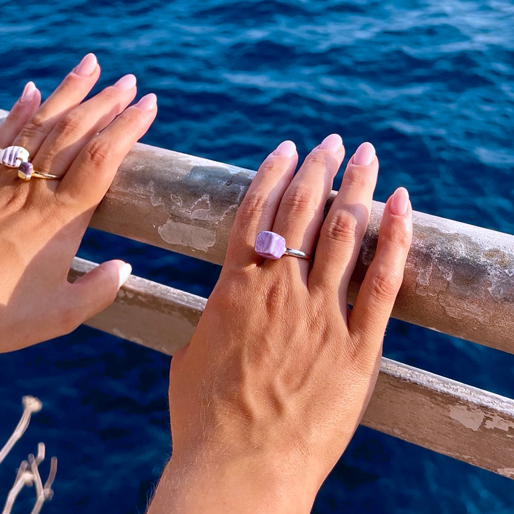 Maxi Cubo ring in aquamarine ceramic