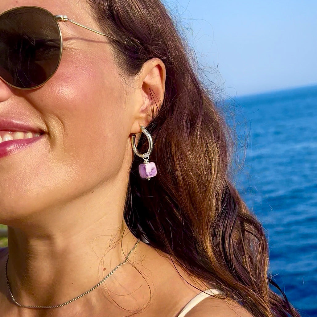 Herringbone fish hoop earrings