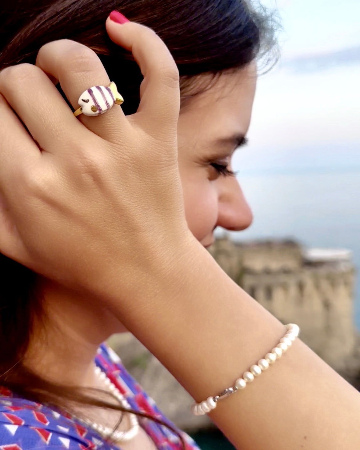 Anello Pesciolino rosso vietri e oro