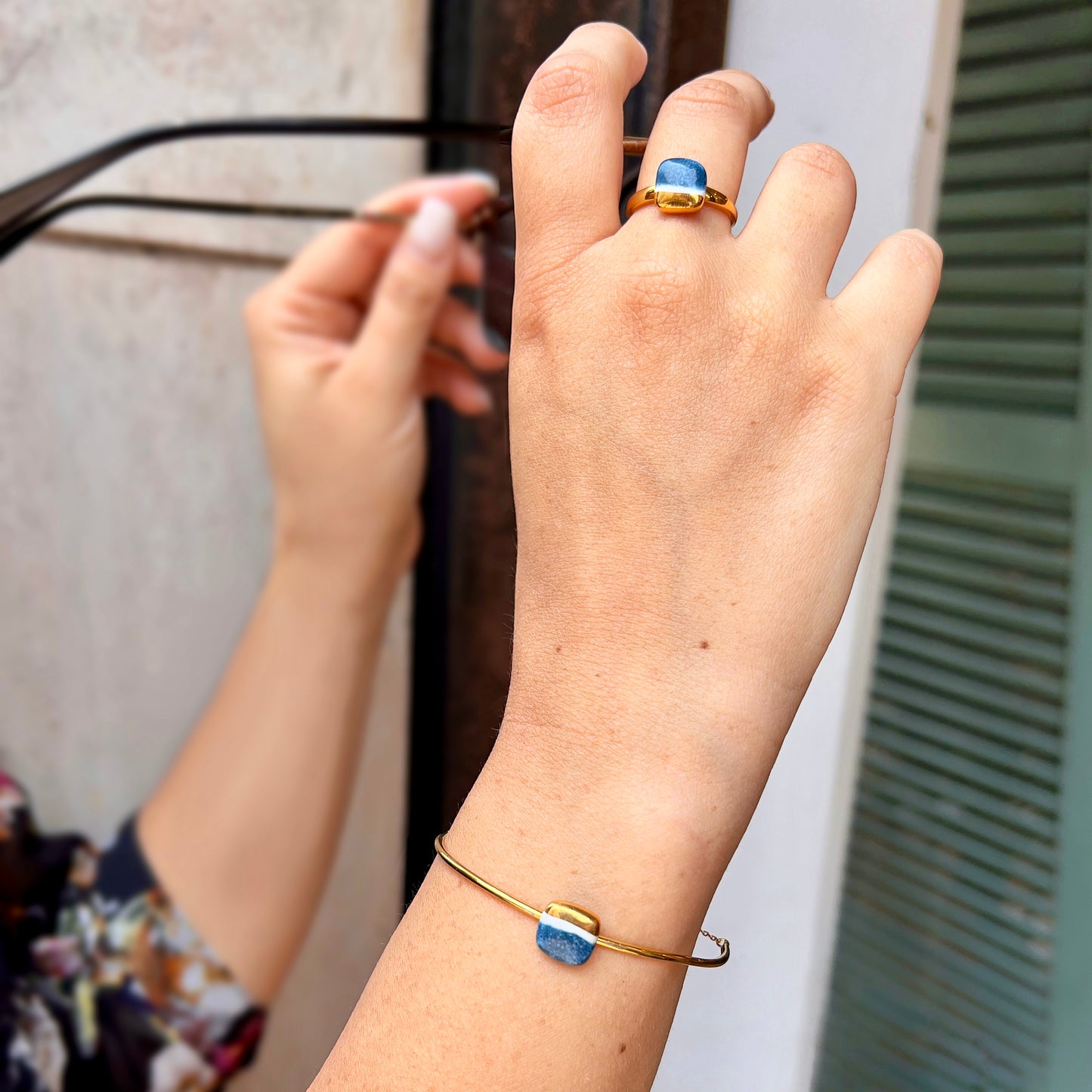 Gold and red fish bracelet
