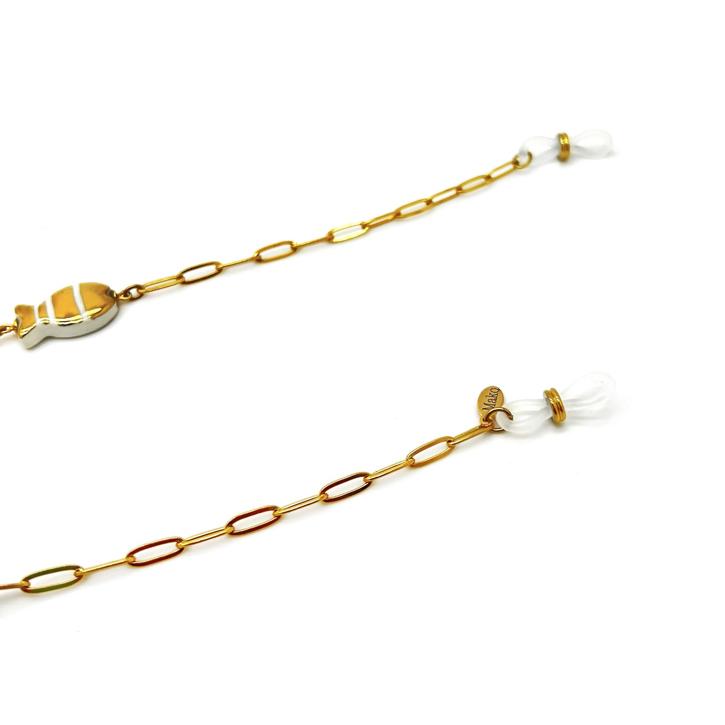 Glasses chain with gold majolica and blue cube