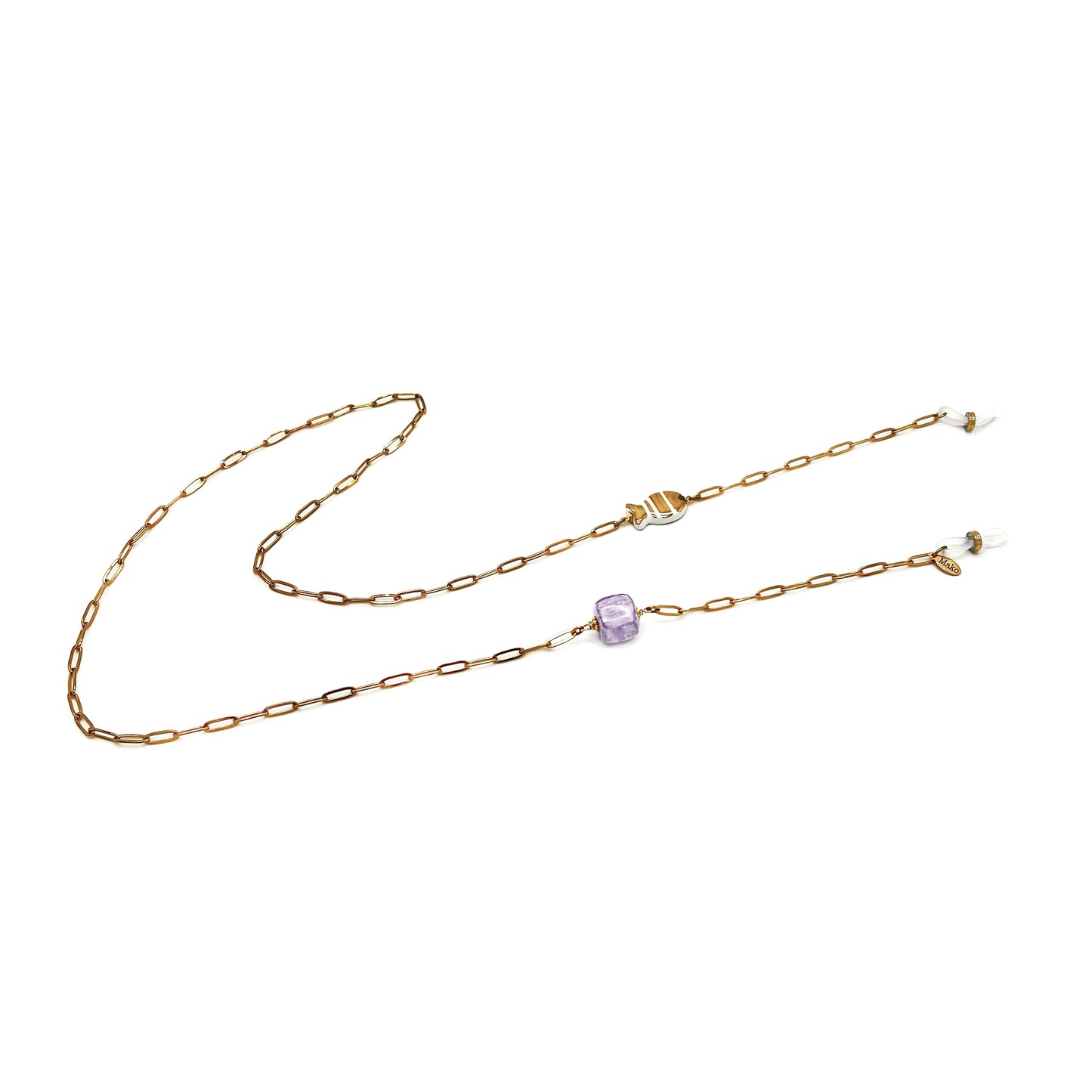 Glasses chain with gold majolica and blue cube