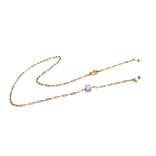 Glasses chain with gold majolica and blue cube