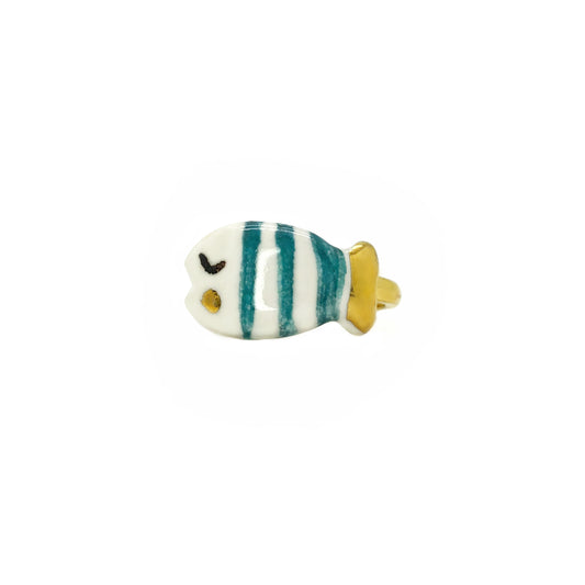 Little fish ring in aquamarine and gold