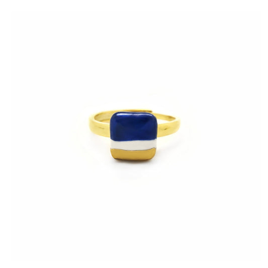 Tile ring mini blue print and gold