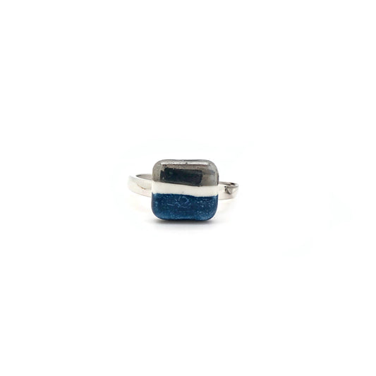 Classic blue and platinum mini tile ring