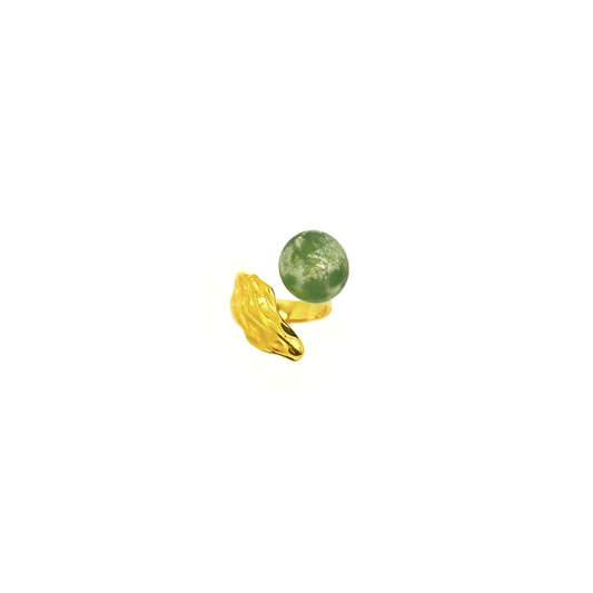 Anillo esfera blanca y teja dorada