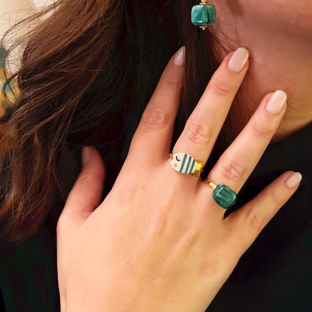Anello Cubo maxi verde rame