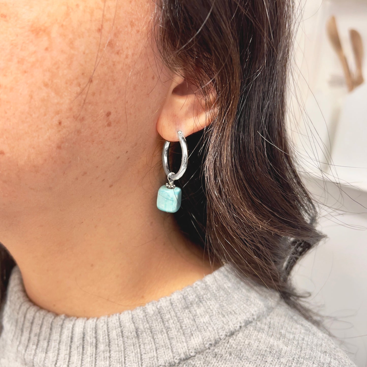 Herringbone fish hoop earrings