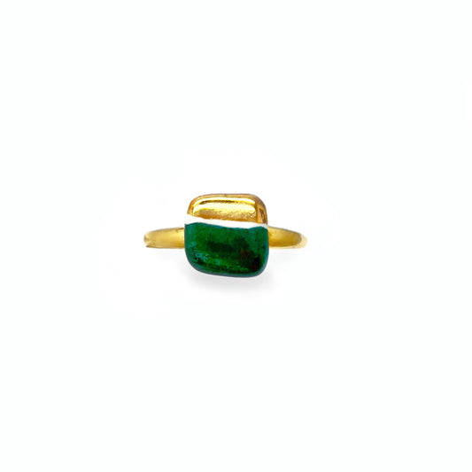 Mini aquamarine and gold tile ring