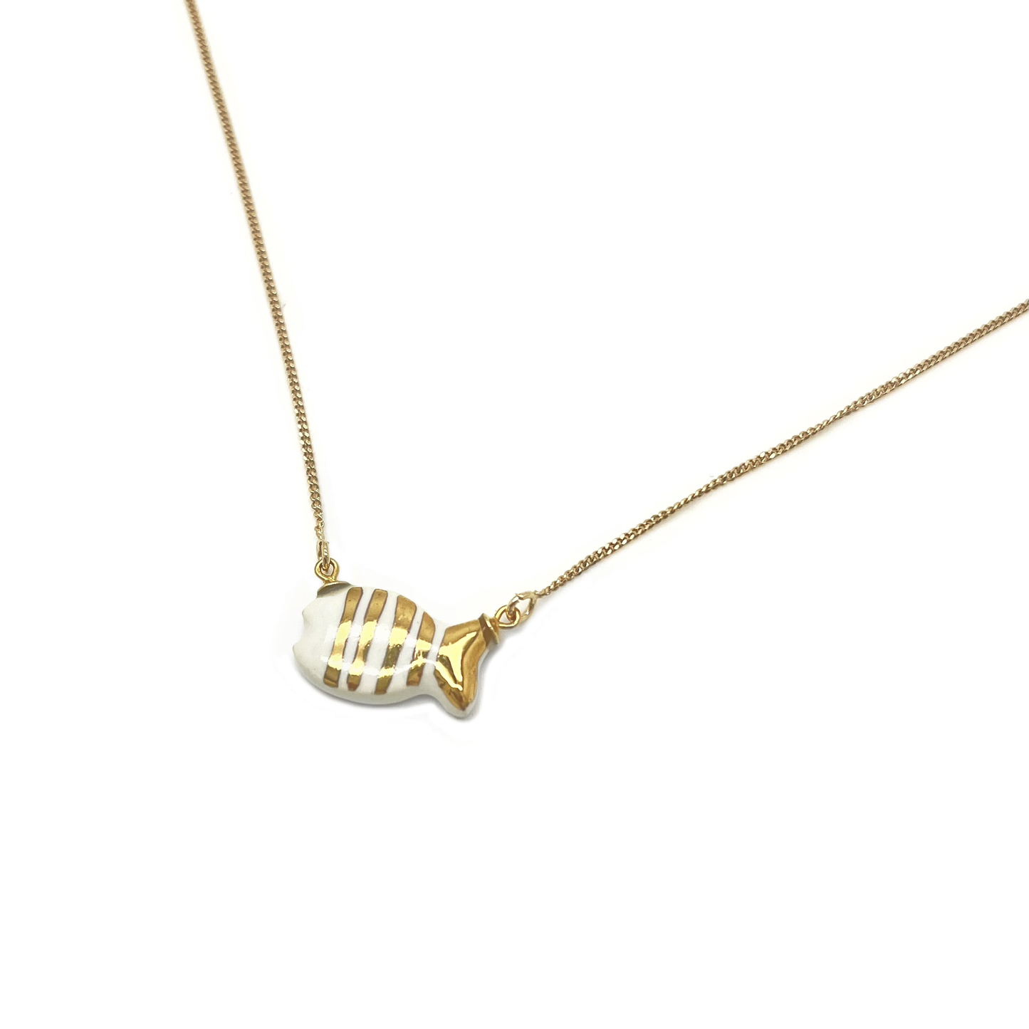Classic gold and blue striped fish necklace