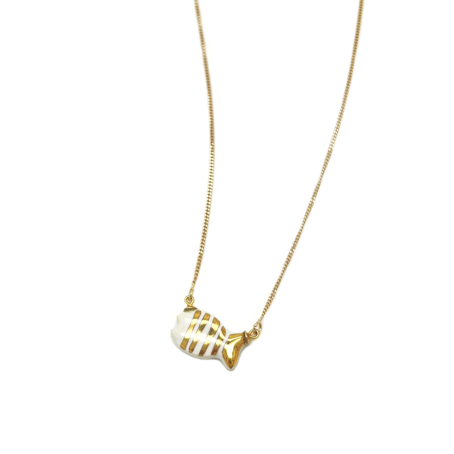 Classic gold and blue striped fish necklace