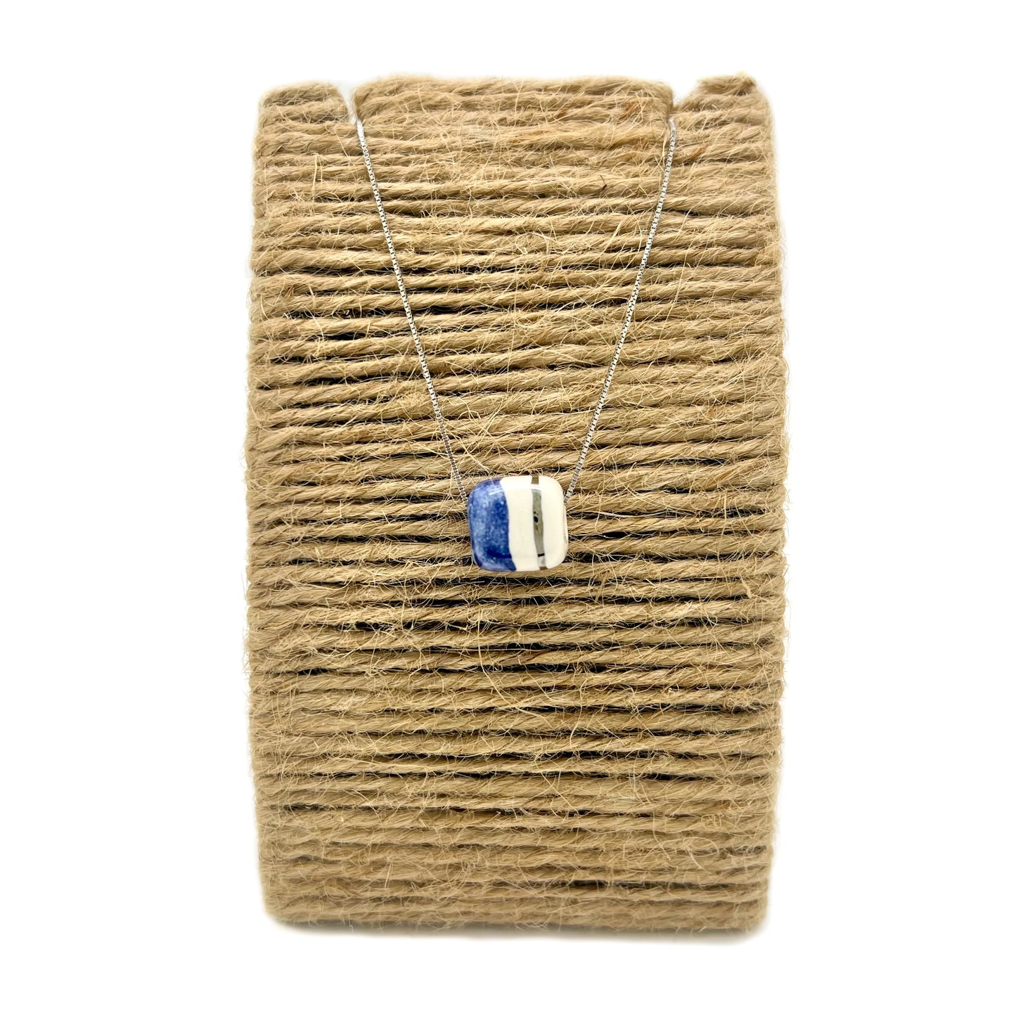 Pendente con cubo Mattonella blu stampa e platino