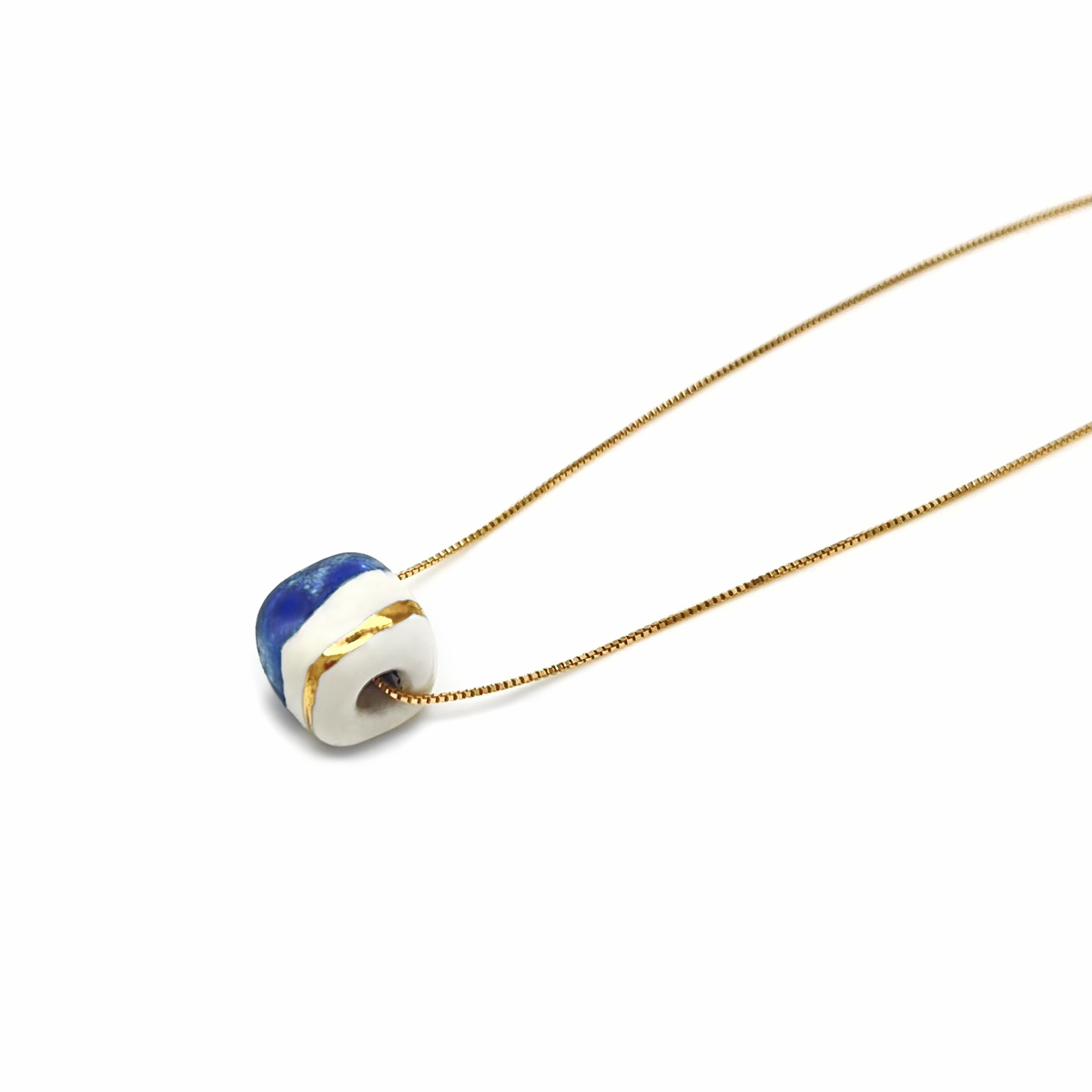 Pendente con cubo Mattonella blu stampa e oro