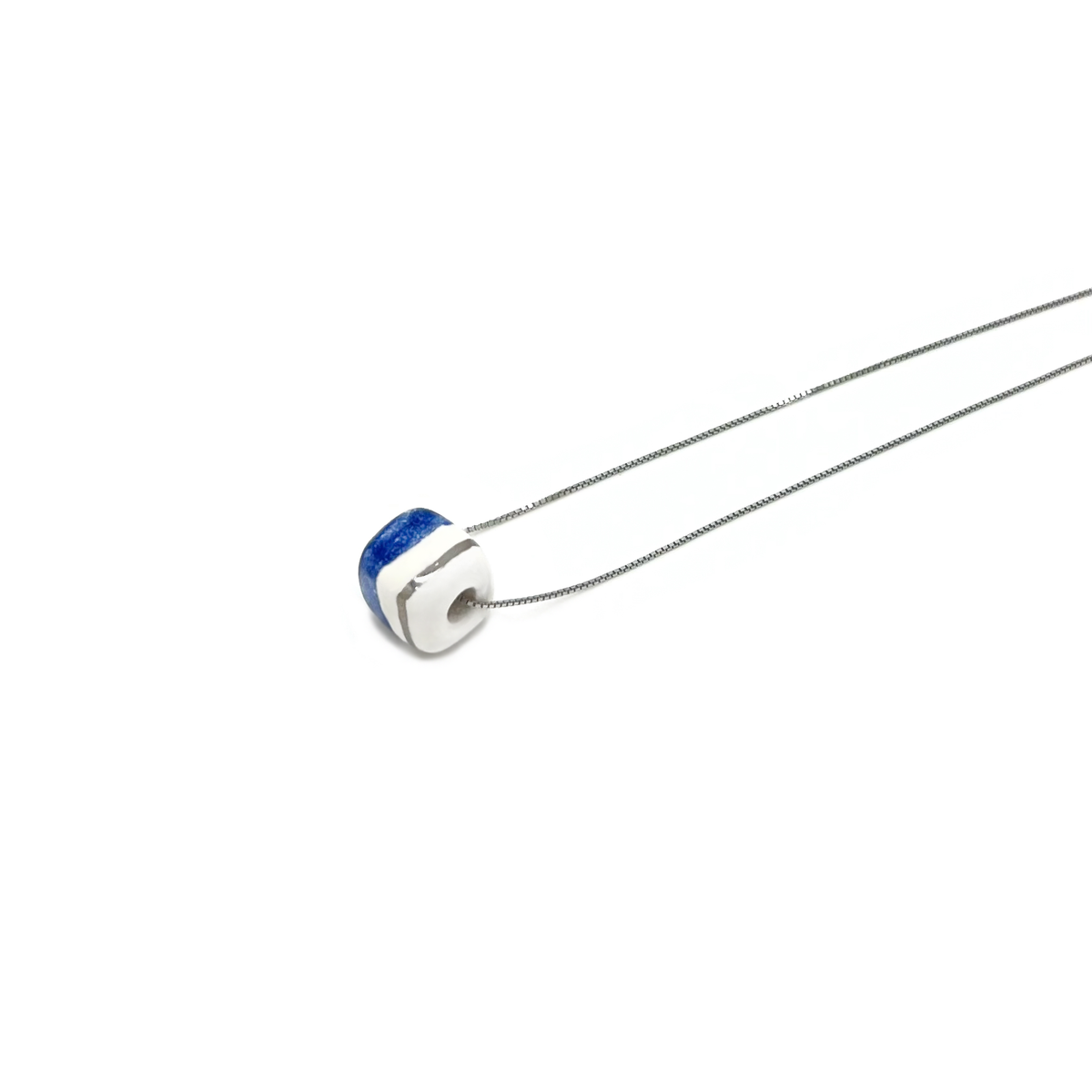 Pendente con cubo Mattonella blu stampa e platino