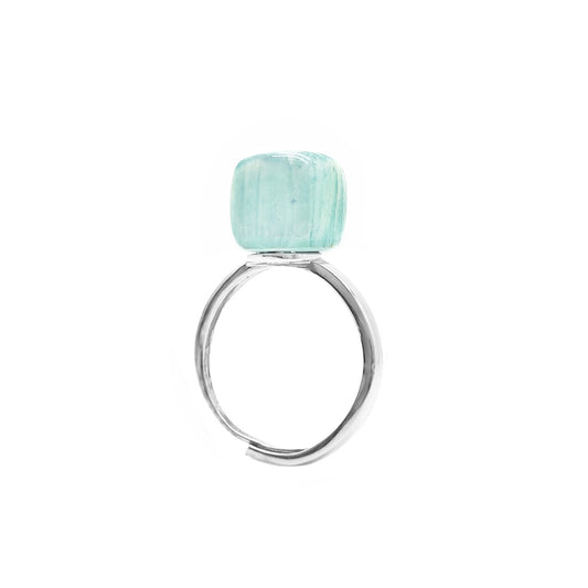 Maxi Cubo ring in aquamarine ceramic