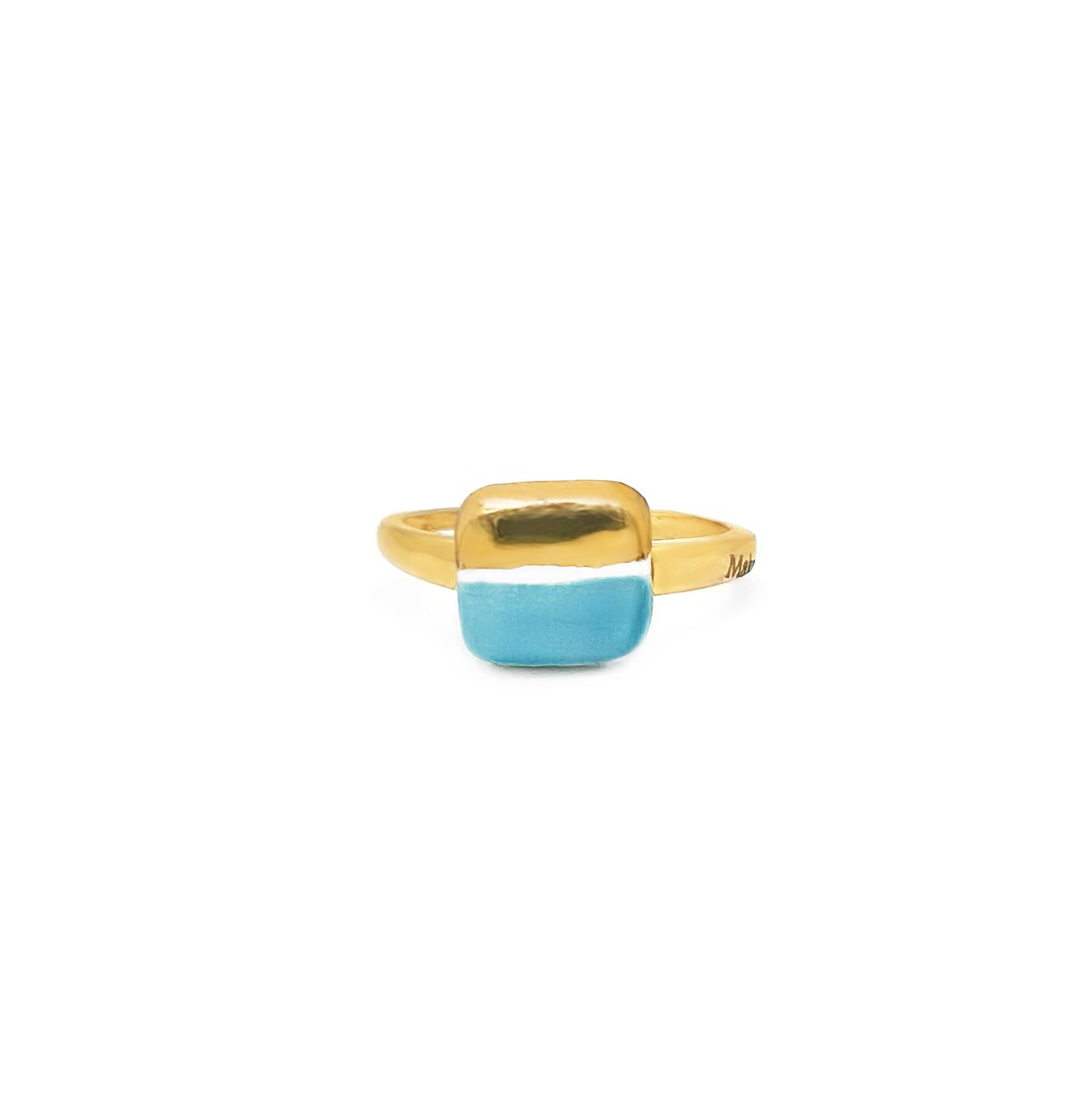 Mini aquamarine and gold tile ring