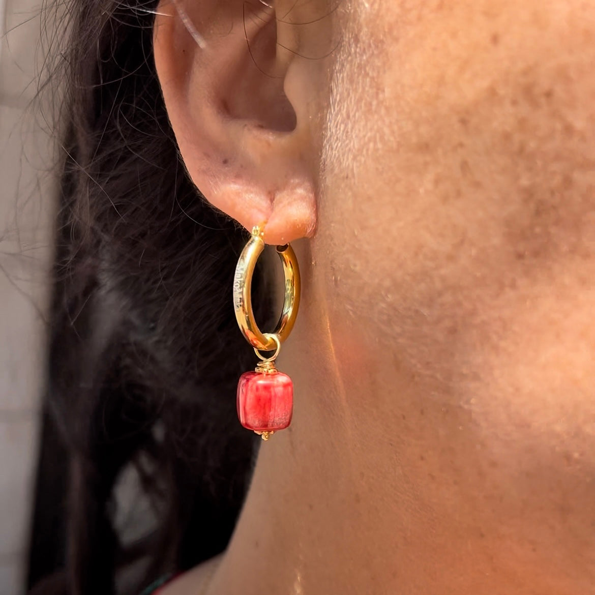 Herringbone fish hoop earrings