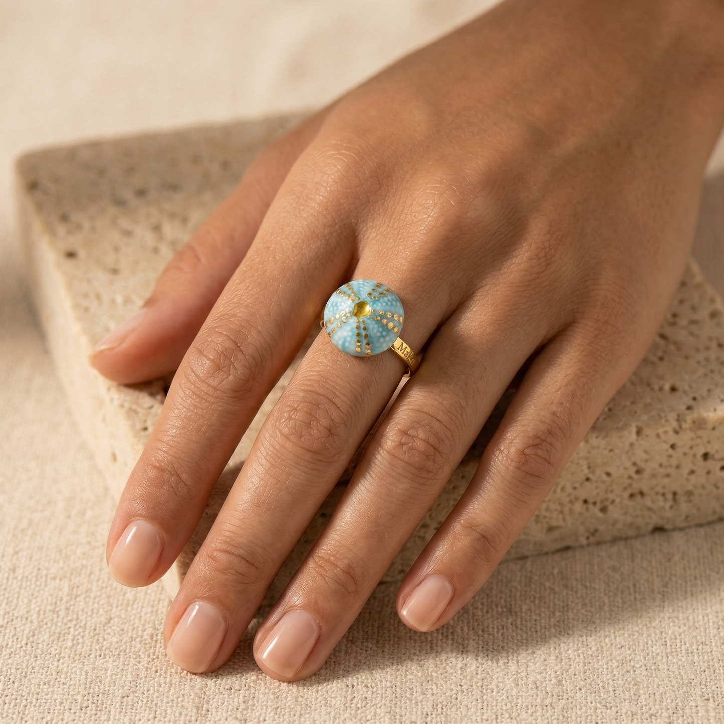 Anello riccio acquamarina e oro