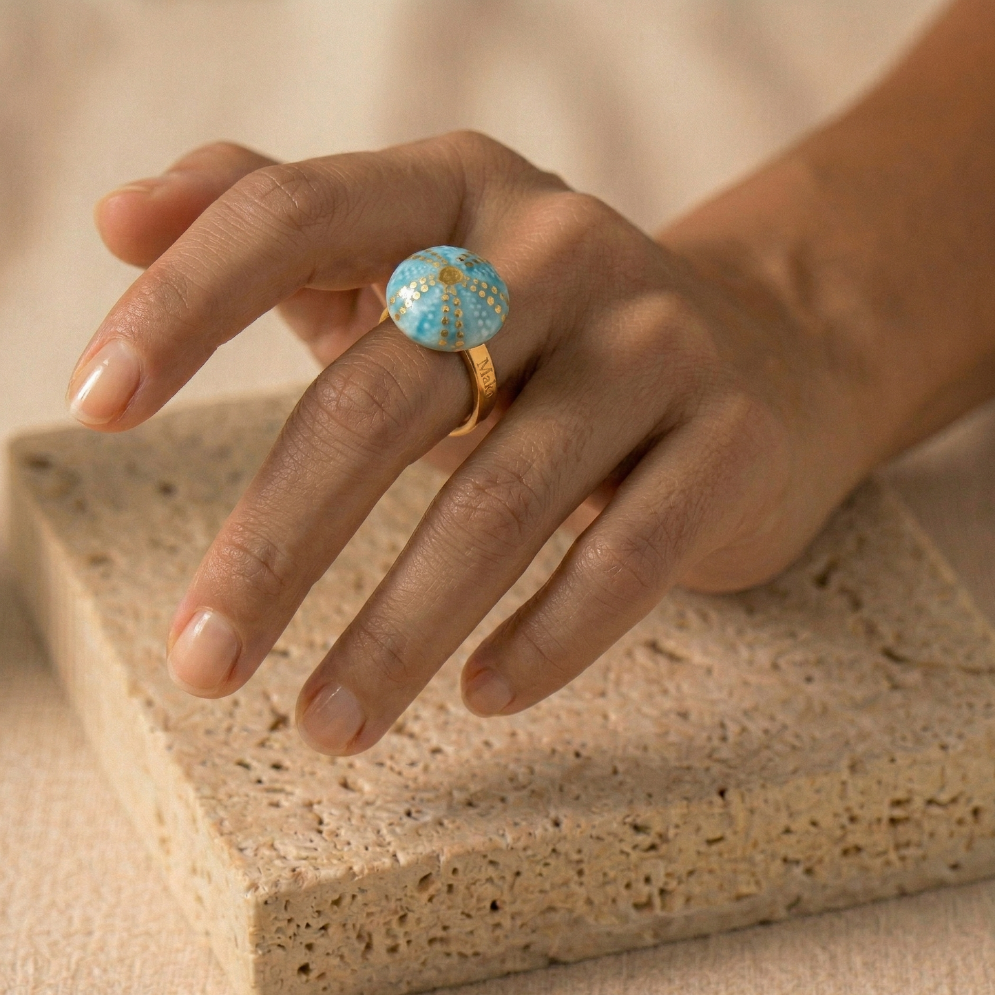 Anello riccio acquamarina e oro