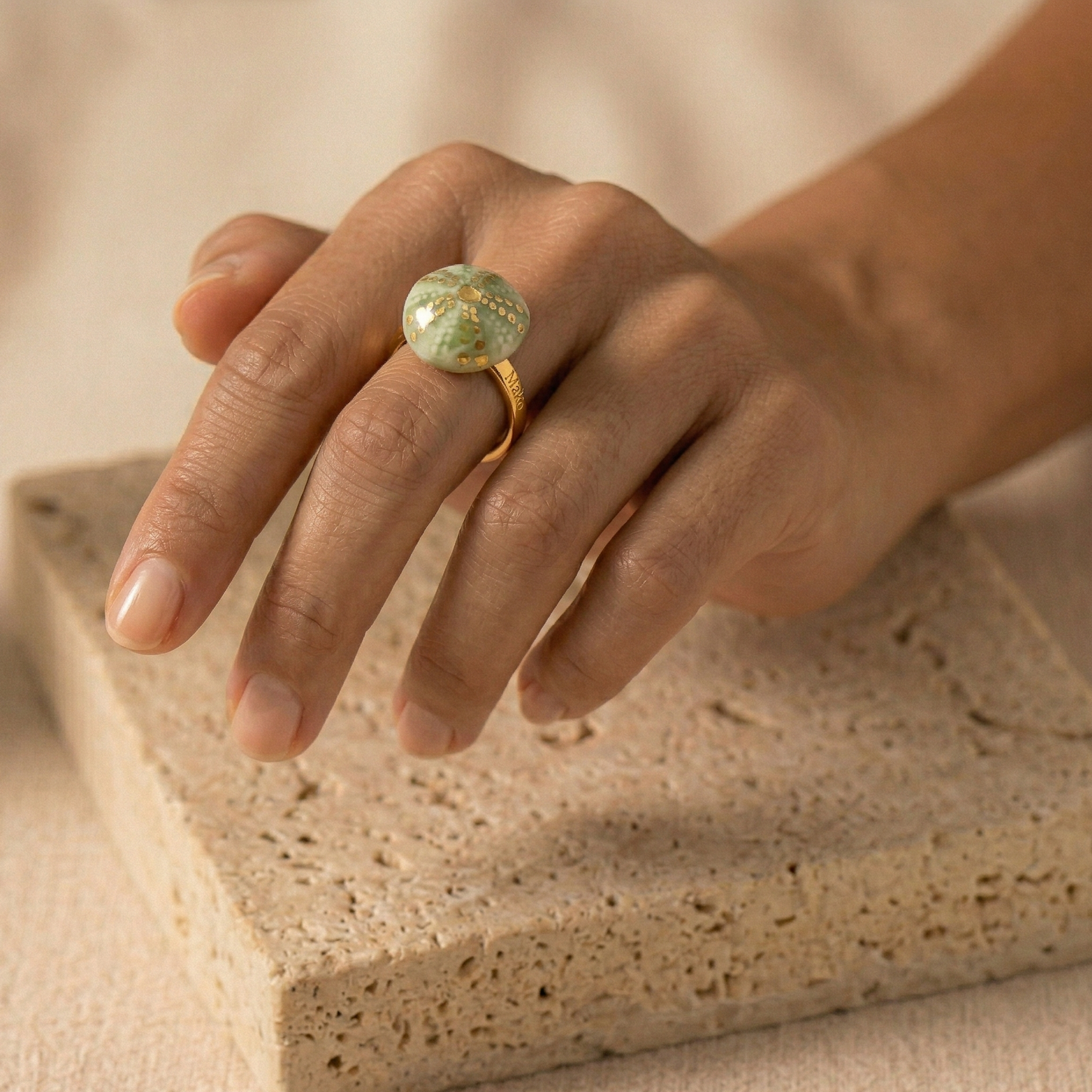Anello riccio verde e oro