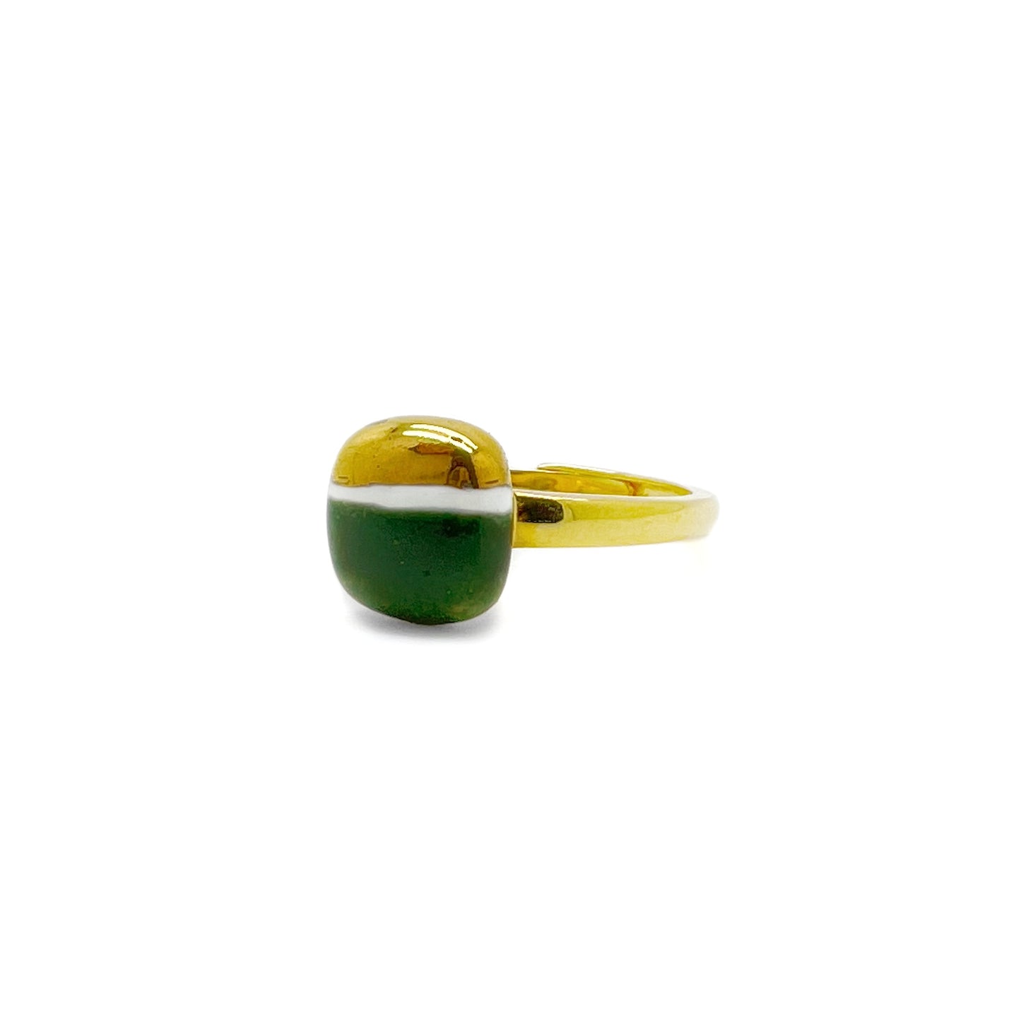Anello Mattonella mini verde prato e oro