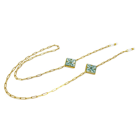 Glasses chain with lily and gold majolica